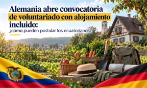 Convocatoria de voluntariado con alojamiento incluido en Alemania, con huerto, herramientas de jardinería y paisaje rural alemán.